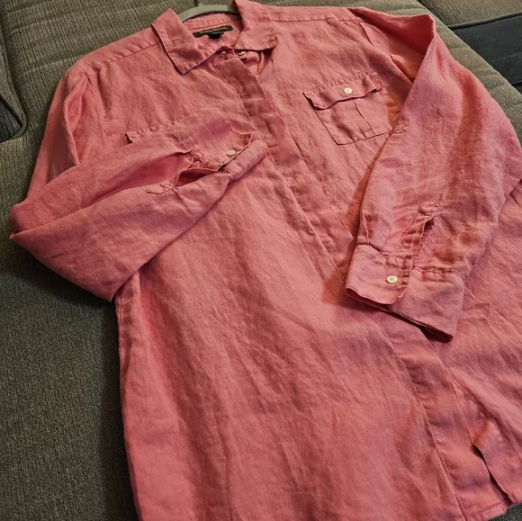 Tommy Bahama Linen Pink Casual Coastal Natural Lagenlook Button Top Size Large - Picture 3 of 6